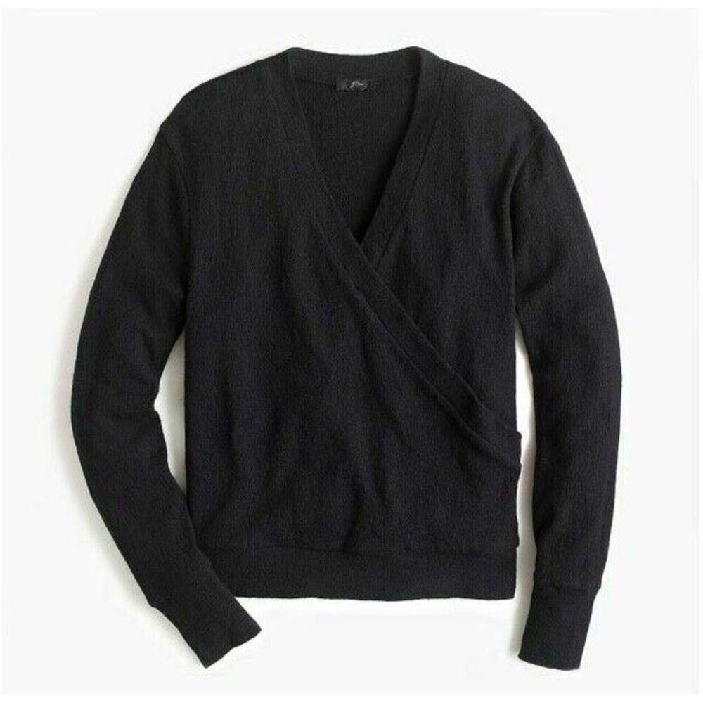 J Crew Faux Wrap Top Womens XS Textured Long Sleeve Black Brand New w/ Tag NWT